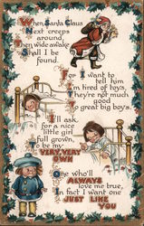 When Santa Claus Next creeps around, Then wide awake Shall I be found ... Postcard Postcard Postcard