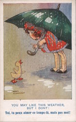 Girl Holding Umbrella Talking to a Duck Postcard