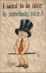 Little Boy With Top Hat, Tie, And Cane Postcard