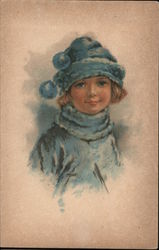 "Little Woolly" - Little girl in blue hat and coat Girls Postcard Postcard Postcard