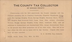 1915 Sonoma County Tax Collector Correspondence Postal Cards & Correspondence Postcard Postcard Postcard