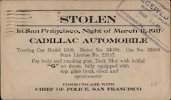 Stolen! Cadillac Automobile San Francisco, CA Postcard Postcard Postcard