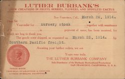 Luther Burbank's Company Order Confirmation San Francisco, CA Postcard Postcard Postcard