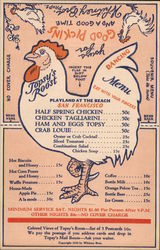 Topsy's Roost Playland at the Beach Novelty Menu Postcard