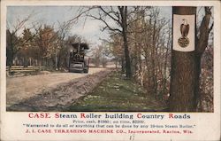 Case Steam Roller building country roads - J.I. Case Threshing Machine Co. Postcard