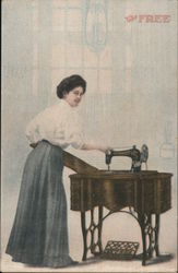 Woman Using The Free Sewing Machine Advertising Postcard Postcard Postcard