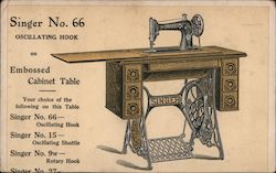 Singer No. 66 Oscillating Hook on Embossed Cabinet Table Postcard