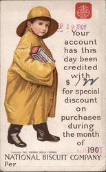 National Biscuit Company - Your account has this day been credited with $__ for special discount on purchases during the month o Postcard