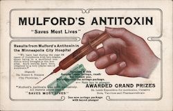 Mulford's Antitoxin "saves most lives" Postcard