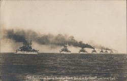 U.S. Battleships leaving Hapmton Roads Beach, Dec. 16, '07 for San Francisco, Cal. Hampton Roads, VA Great White Fleet Postcard  Postcard