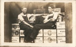 Employees Rest Atop Crates of Kirk's Flake Soap Postcard