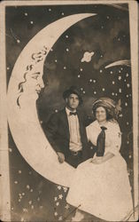 Couple on Paper Moon Moons Postcard Postcard Postcard