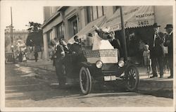 1922 Shriners around a car with a cow decoration California Fraternal Postcard Postcard Postcard