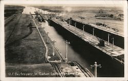 U. S. Destroyers in Gatun Lock, Panama Canal Postcard