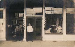 Barber Standing Outside Barber Shop Postcard