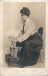 Woman with Watering Can, Funnels Postcard