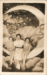 Woman and Two Girls Paper Moon Postcard