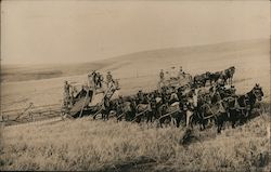 Tractors pulled by teams of horses work in a field Farming Postcard Postcard Postcard