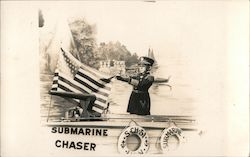 Studio: Submarine Chaser - Young man in uniform with flag on boat Children Postcard Postcard Postcard