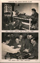 American Red Cross Service Clubs. "Boy! Clean Sheets and a Pillow Case - The Snack Bar - Real Waffles!" Postcard