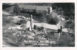 House Damaged from Bel Air Fire - Nov. 28, 1961 Los Angeles, CA Postcard Postcard Postcard