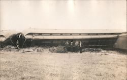 People standing near a wrecked train. Disasters Postcard Postcard Postcard