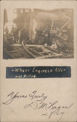 Where Engineer Allen was Killed Postcard