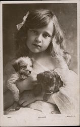 Orphan Girl with Two Puppies Girls Postcard Postcard Postcard