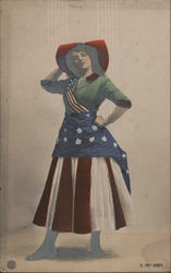 Woman dressed in flag-style red, white, and blue Women Postcard Postcard Postcard