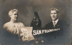 Couple and Eagle with Fraternal Order of Eagles (FOE) Banner San Francisco, CA 1915 Panama-Pacific Exposition Postcard Postcard Postcard