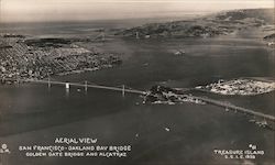 Aerial view San Francisco-Oakland Bay Bridge - Golden Gate Bridge and Alcatraz Postcard