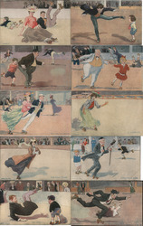 Set of 10: Roller Skating Series Postcard Postcard Postcard