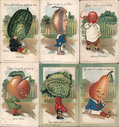 Lot of 6: Vegetable Heads Fantasy E. Curtis Postcard Postcard Postcard