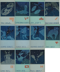 Set of 11: Serigraph Constellations Astrology Zodiac Postcard