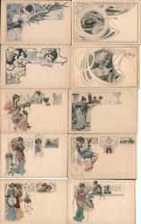 Set of 10: Art Nouveau Women Postcard Postcard Postcard