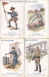 Set of 4: Out for Victory WWI Postcard