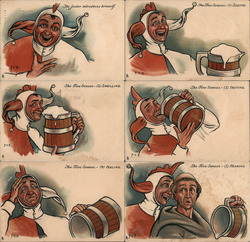 Set of 6: Jester Drinking Beer Humorous Series 1624 Postcard