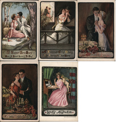 Lot of 5: Romance, Couples, Women Postcard