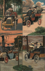 Set of 4: Couple in Automobile Postcard