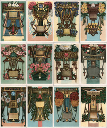 Set of 12: Art Nouveau Zodiac Months Postcard