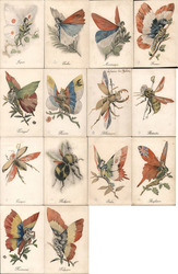 Set of 14: Fantasy Insects and Butterflies WWI Countries Postcard Postcard Postcard