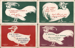 Set of 4: Chantecler Chicken Heads Postcard