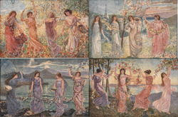 Set of 4: Italian Dancing Women Art Nouveau Postcard Postcard Postcard