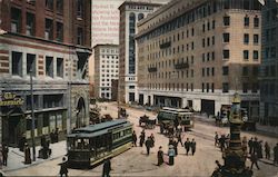 Market St. Showing Lotas Fountain and the New Palace Hotel Postcard