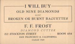 F.F. Frost, Diamond Cutter San Francisco, CA Advertising Postcard Postcard Postcard