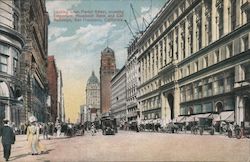 Looking down Market Street, Emporium, Humboldt Bank, Call Building Postcard