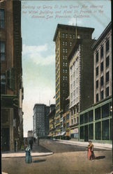 Looking Up Geary from Grant Avenue, Wittel Building, Hotel St. Francis Postcard