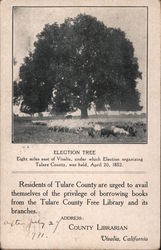 Election Tree - Eight miles east of Visalia, under which election organizing Tulare County, was held, April 20, 1852 California  Postcard