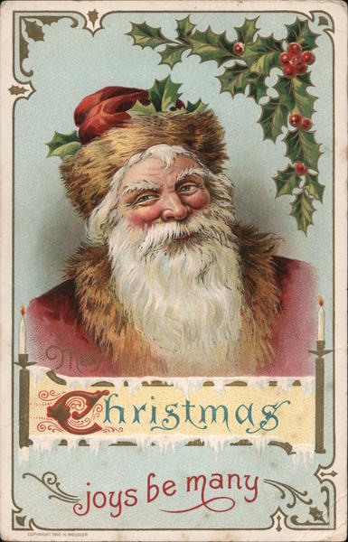 Christmas Joys be Many - Santa;s smiling face Santa Claus Postcard