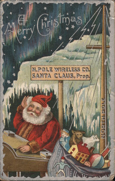 A Merry Christmas - Santa at the North Pole Santa Claus Postcard